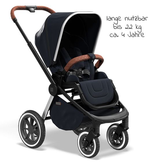 Moon 2in1 Kombi-Kinderwagen Resea S Edition mit Sportsitz, Babywanne & Matratze, Lufträder - bis 22 kg - Navy Silver Polish