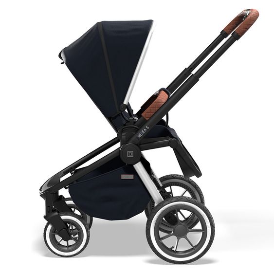 Moon 2in1 Kombi-Kinderwagen Resea S Edition mit Sportsitz, Babywanne & Matratze, Lufträder - bis 22 kg - Navy Silver Polish