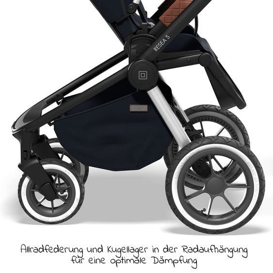 Moon 2in1 Kombi-Kinderwagen Resea S Edition mit Sportsitz, Babywanne & Matratze, Lufträder - bis 22 kg - Navy Silver Polish