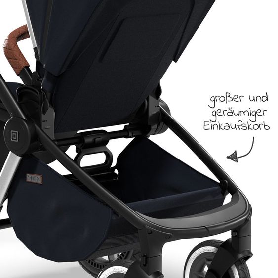 Moon 2in1 Kombi-Kinderwagen Resea S Edition mit Sportsitz, Babywanne & Matratze, Lufträder - bis 22 kg - Navy Silver Polish