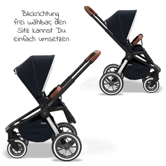 Moon 2in1 Kombi-Kinderwagen Resea S Edition mit Sportsitz, Babywanne & Matratze, Lufträder - bis 22 kg - Navy Silver Polish