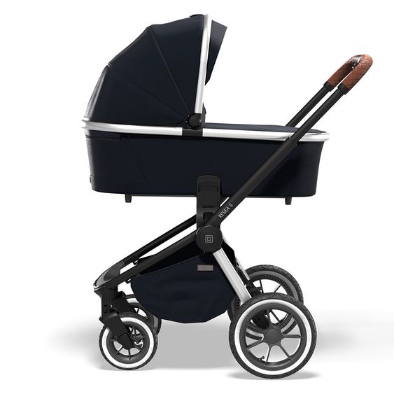 Moon 2in1 Kombi-Kinderwagen Resea S Edition mit Sportsitz, Babywanne & Matratze, Lufträder - bis 22 kg - Navy Silver Polish