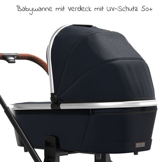 Moon 2in1 Kombi-Kinderwagen Resea S Edition mit Sportsitz, Babywanne & Matratze, Lufträder - bis 22 kg - Navy Silver Polish