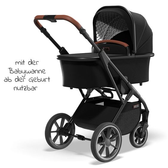 Moon 2in1 Kombi-Kinderwagen Rocca Basic mit Sportsitz, Babywanne - bis 22 kg - Black