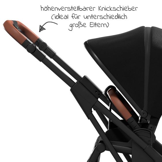 Moon 2in1 Kombi-Kinderwagen Rocca Basic mit Sportsitz, Babywanne - bis 22 kg - Black