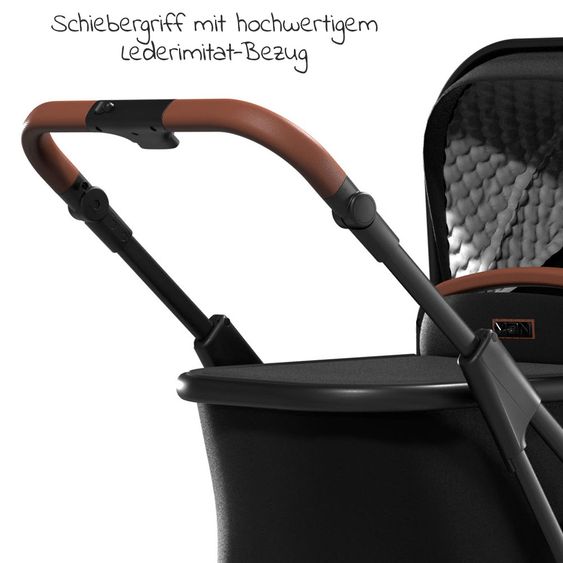 Moon 2in1 Kombi-Kinderwagen Rocca Basic mit Sportsitz, Babywanne - bis 22 kg - Black