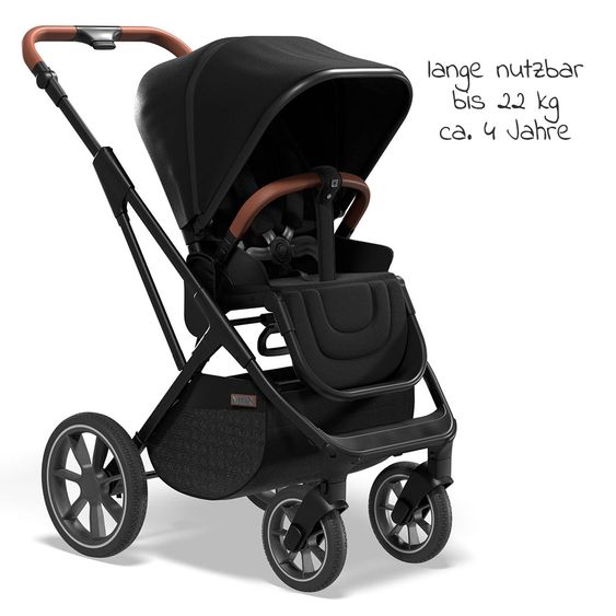 Moon 2in1 Kombi-Kinderwagen Rocca Basic mit Sportsitz, Babywanne - bis 22 kg - Black