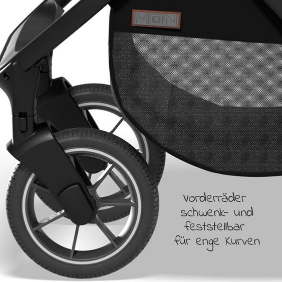 Moon 2in1 Kombi-Kinderwagen Rocca Basic mit Sportsitz, Babywanne - bis 22 kg - Black