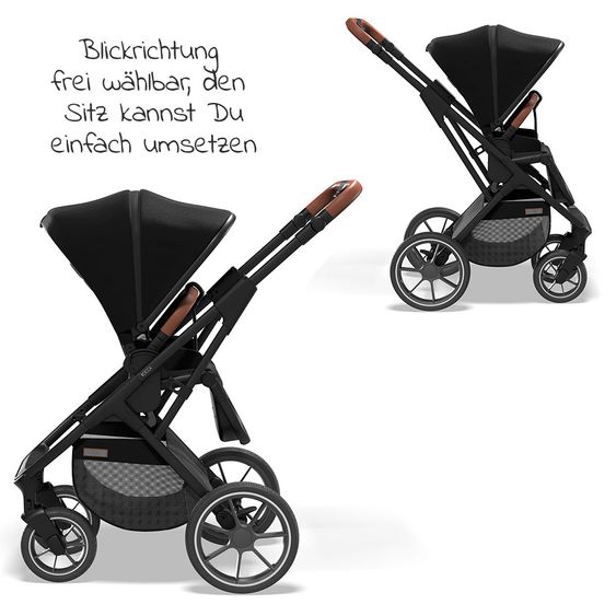 Moon 2in1 Kombi-Kinderwagen Rocca Basic mit Sportsitz, Babywanne - bis 22 kg - Black