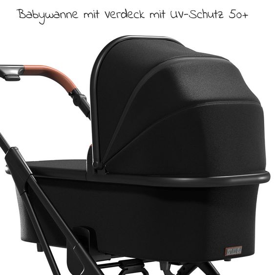 Moon 2in1 Kombi-Kinderwagen Rocca Basic mit Sportsitz, Babywanne - bis 22 kg - Black
