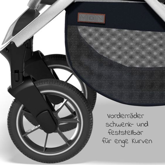 Moon 2in1 Combi Stroller Rocca Basic with Sport Seat, Carrycot - up to 22 kg - Navy