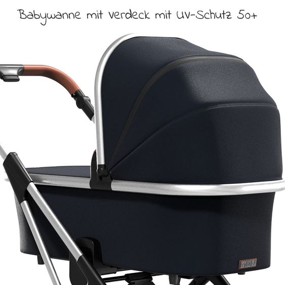 Moon 2in1 Combi Stroller Rocca Basic with Sport Seat, Carrycot - up to 22 kg - Navy