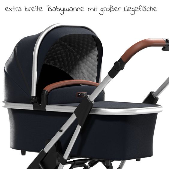 Moon 2in1 Combi Stroller Rocca Basic with Sport Seat, Carrycot - up to 22 kg - Navy