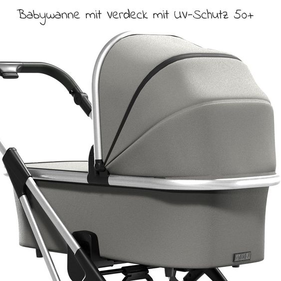 Moon Passeggino combinato 2in1 Rocca Basic con sedile sportivo, navicella - fino a 22 kg - Shadow