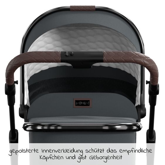 Moon 2in1 Kombi-Kinderwagen Rocca Edition + mit Lufträder, Babywanne, Sportsitz, Teleskopschieber & Matratze - bis 22 kg - Anthrazit Black Chrome