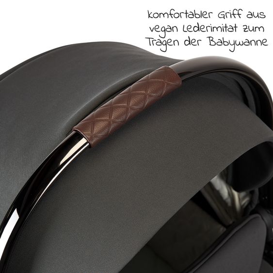 Moon 2in1 Kombi-Kinderwagen Rocca Edition + mit Lufträder, Babywanne, Sportsitz, Teleskopschieber & Matratze - bis 22 kg - Anthrazit Black Chrome