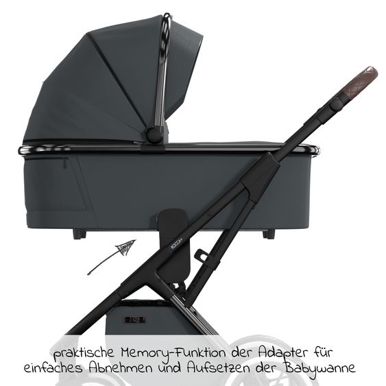 Moon 2in1 Kombi-Kinderwagen Rocca Edition + mit Lufträder, Babywanne, Sportsitz, Teleskopschieber & Matratze - bis 22 kg - Anthrazit Black Chrome