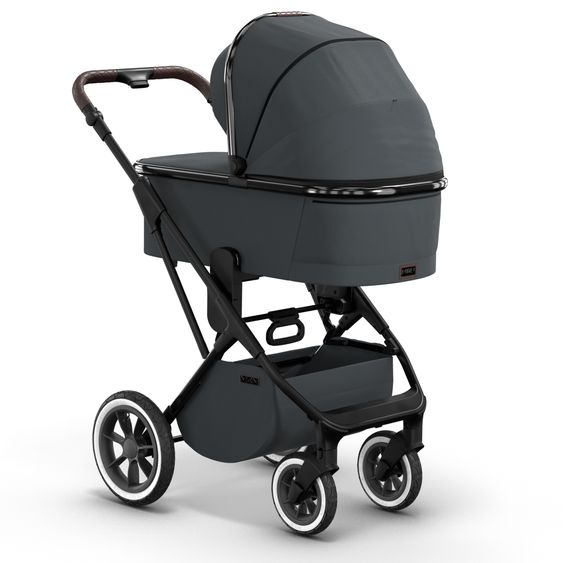 Moon 2in1 Kombi-Kinderwagen Rocca Edition + mit Lufträder, Babywanne, Sportsitz, Teleskopschieber & Matratze - bis 22 kg - Anthrazit Black Chrome