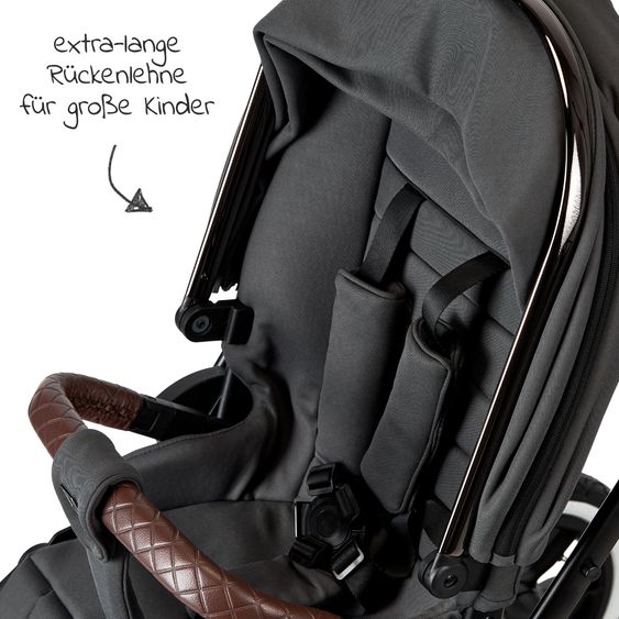 Moon 2in1 Kombi-Kinderwagen Rocca Edition + mit Lufträder, Babywanne, Sportsitz, Teleskopschieber & Matratze - bis 22 kg - Anthrazit Black Chrome