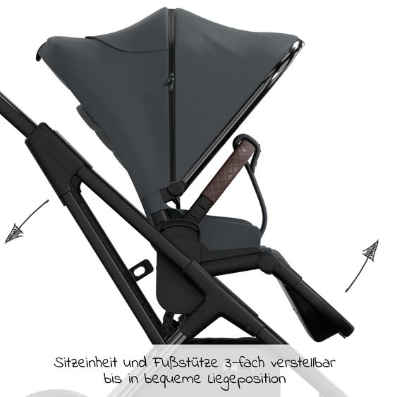 Moon 2in1 Kombi-Kinderwagen Rocca Edition + mit Lufträder, Babywanne, Sportsitz, Teleskopschieber & Matratze - bis 22 kg - Anthrazit Black Chrome