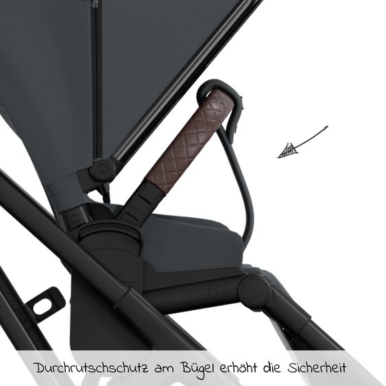 Moon 2in1 Kombi-Kinderwagen Rocca Edition + mit Lufträder, Babywanne, Sportsitz, Teleskopschieber & Matratze - bis 22 kg - Anthrazit Black Chrome