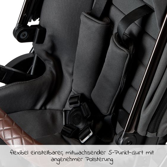 Moon 2in1 Kombi-Kinderwagen Rocca Edition + mit Lufträder, Babywanne, Sportsitz, Teleskopschieber & Matratze - bis 22 kg - Anthrazit Black Chrome