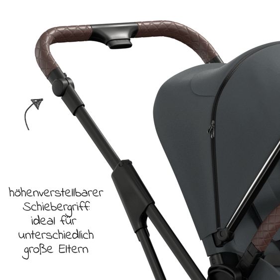 Moon 2in1 Kombi-Kinderwagen Rocca Edition + mit Lufträder, Babywanne, Sportsitz, Teleskopschieber & Matratze - bis 22 kg - Anthrazit Black Chrome