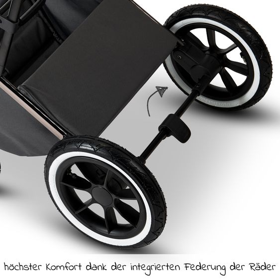Moon 2in1 Kombi-Kinderwagen Rocca Edition + mit Lufträder, Babywanne, Sportsitz, Teleskopschieber & Matratze - bis 22 kg - Anthrazit Black Chrome