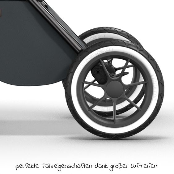 Moon 2in1 Kombi-Kinderwagen Rocca Edition + mit Lufträder, Babywanne, Sportsitz, Teleskopschieber & Matratze - bis 22 kg - Anthrazit Black Chrome