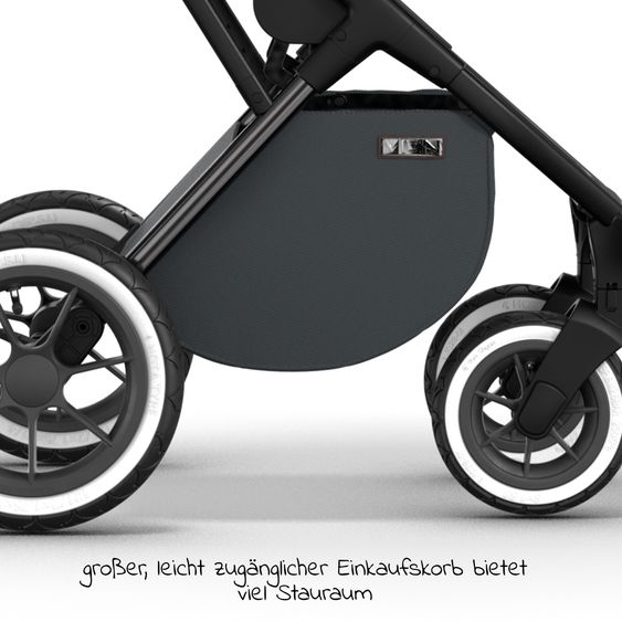 Moon 2in1 Kombi-Kinderwagen Rocca Edition + mit Lufträder, Babywanne, Sportsitz, Teleskopschieber & Matratze - bis 22 kg - Anthrazit Black Chrome