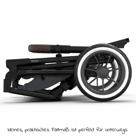 Moon 2in1 Kombi-Kinderwagen Rocca Edition + mit Lufträder, Babywanne, Sportsitz, Teleskopschieber & Matratze - bis 22 kg - Anthrazit Black Chrome