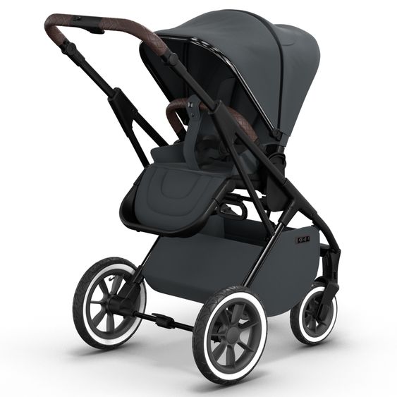 Moon 2in1 Kombi-Kinderwagen Rocca Edition + mit Lufträder, Babywanne, Sportsitz, Teleskopschieber & Matratze - bis 22 kg - Anthrazit Black Chrome
