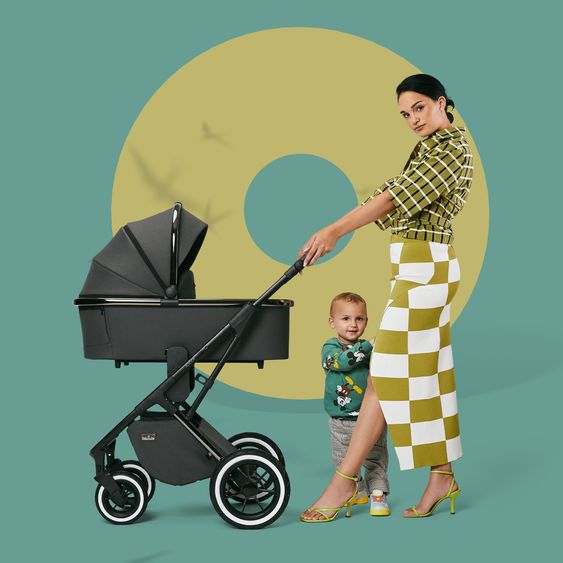 Moon 2in1 Kombi-Kinderwagen Rocca Edition + mit Lufträder, Babywanne, Sportsitz, Teleskopschieber & Matratze - bis 22 kg - Anthrazit Black Chrome