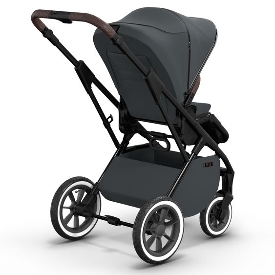 Moon 2in1 Kombi-Kinderwagen Rocca Edition + mit Lufträder, Babywanne, Sportsitz, Teleskopschieber & Matratze - bis 22 kg - Anthrazit Black Chrome