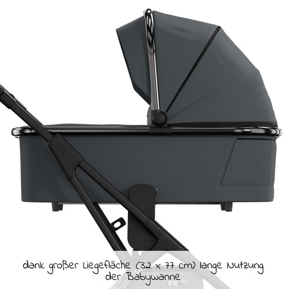 Moon 2in1 Kombi-Kinderwagen Rocca Edition + mit Lufträder, Babywanne, Sportsitz, Teleskopschieber & Matratze - bis 22 kg - Anthrazit Black Chrome