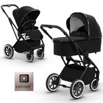 2in1 Kombi-Kinderwagen Rocca Edition + mit Lufträder, Babywanne, Sportsitz, Teleskopschieber & Matratze - bis 22 kg - Black Black Chrome