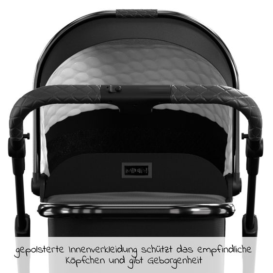 Moon 2in1 Kombi-Kinderwagen Rocca Edition + mit Lufträder, Babywanne, Sportsitz, Teleskopschieber & Matratze - bis 22 kg - Black Black Chrome