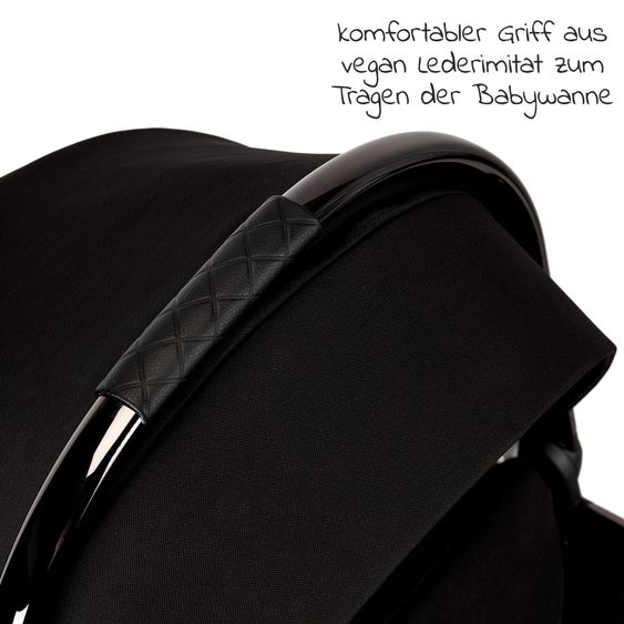 Moon 2in1 Kombi-Kinderwagen Rocca Edition + mit Lufträder, Babywanne, Sportsitz, Teleskopschieber & Matratze - bis 22 kg - Black Black Chrome