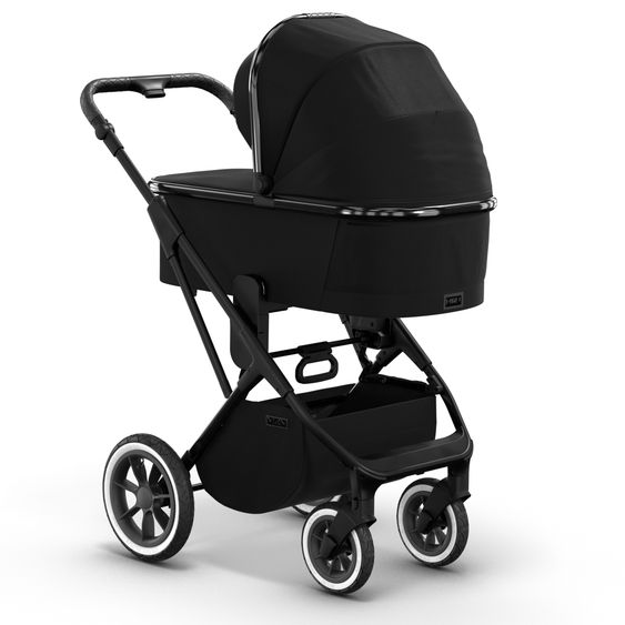 Moon 2in1 Kombi-Kinderwagen Rocca Edition + mit Lufträder, Babywanne, Sportsitz, Teleskopschieber & Matratze - bis 22 kg - Black Black Chrome