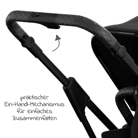 Moon 2in1 Kombi-Kinderwagen Rocca Edition + mit Lufträder, Babywanne, Sportsitz, Teleskopschieber & Matratze - bis 22 kg - Black Black Chrome