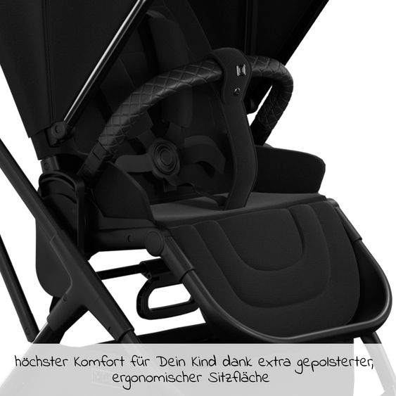 Moon 2in1 Kombi-Kinderwagen Rocca Edition + mit Lufträder, Babywanne, Sportsitz, Teleskopschieber & Matratze - bis 22 kg - Black Black Chrome