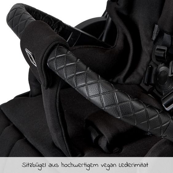 Moon 2in1 Kombi-Kinderwagen Rocca Edition + mit Lufträder, Babywanne, Sportsitz, Teleskopschieber & Matratze - bis 22 kg - Black Black Chrome