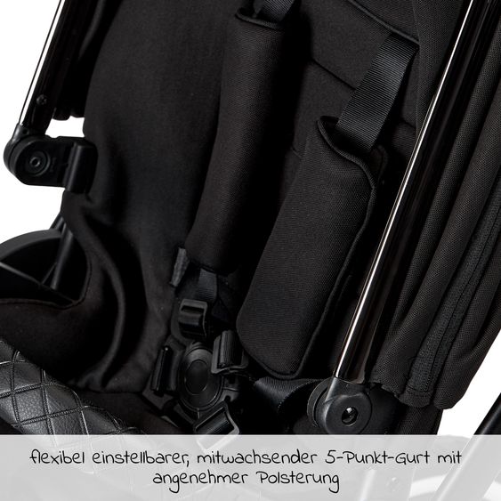 Moon 2in1 Kombi-Kinderwagen Rocca Edition + mit Lufträder, Babywanne, Sportsitz, Teleskopschieber & Matratze - bis 22 kg - Black Black Chrome