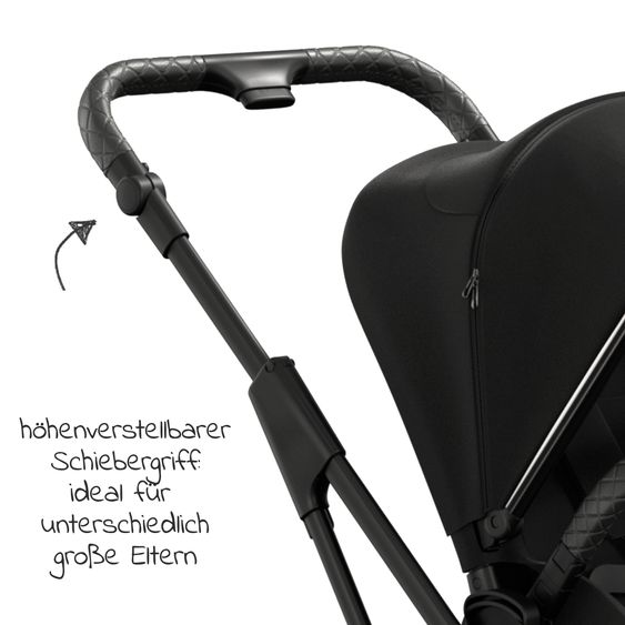 Moon 2in1 Kombi-Kinderwagen Rocca Edition + mit Lufträder, Babywanne, Sportsitz, Teleskopschieber & Matratze - bis 22 kg - Black Black Chrome