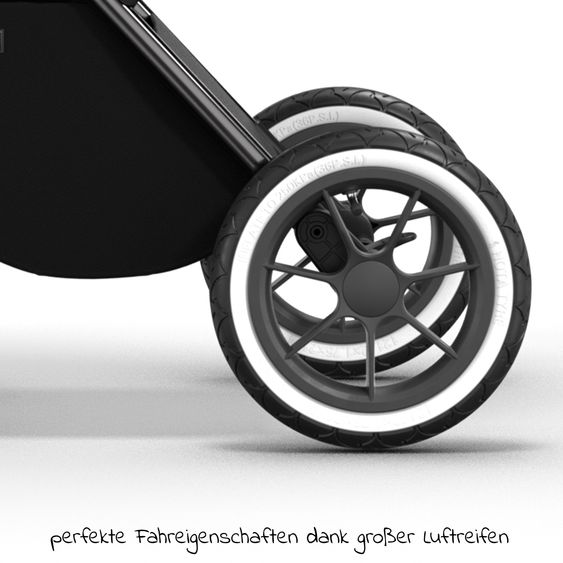 Moon 2in1 Kombi-Kinderwagen Rocca Edition + mit Lufträder, Babywanne, Sportsitz, Teleskopschieber & Matratze - bis 22 kg - Black Black Chrome