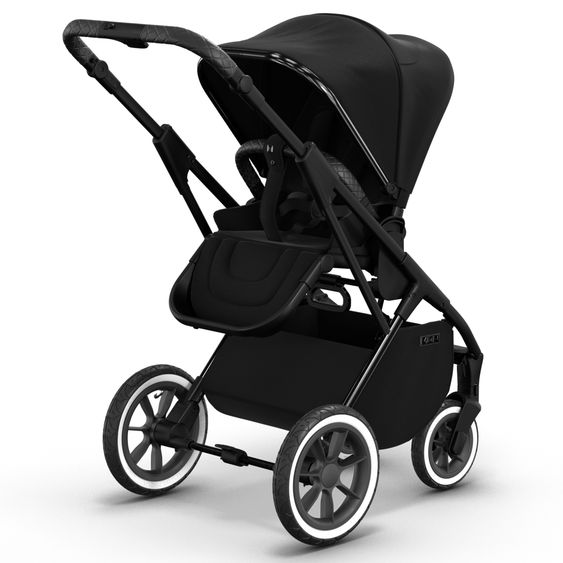 Moon 2in1 Kombi-Kinderwagen Rocca Edition + mit Lufträder, Babywanne, Sportsitz, Teleskopschieber & Matratze - bis 22 kg - Black Black Chrome