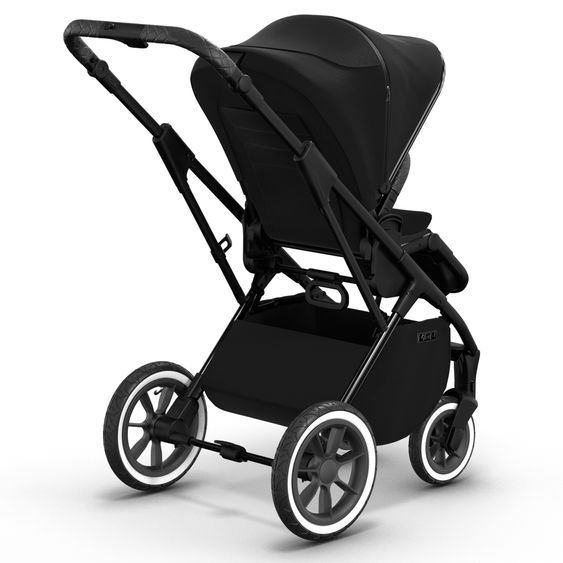 Moon 2in1 Kombi-Kinderwagen Rocca Edition + mit Lufträder, Babywanne, Sportsitz, Teleskopschieber & Matratze - bis 22 kg - Black Black Chrome
