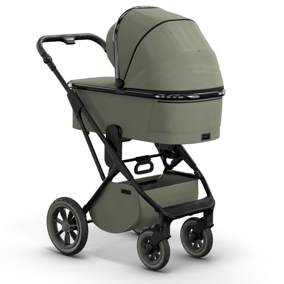 Moon 2in1 Kombi-Kinderwagen Rocca Edition + mit Lufträder, Babywanne, Sportsitz, Teleskopschieber & Matratze - bis 22 kg - Moss Grenn Black Chrome
