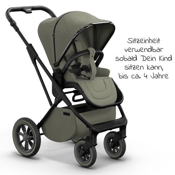 Moon 2in1 Kombi-Kinderwagen Rocca Edition + mit Lufträder, Babywanne, Sportsitz, Teleskopschieber & Matratze - bis 22 kg - Moss Grenn Black Chrome
