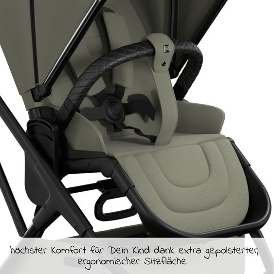 Moon 2in1 Kombi-Kinderwagen Rocca Edition + mit Lufträder, Babywanne, Sportsitz, Teleskopschieber & Matratze - bis 22 kg - Moss Grenn Black Chrome